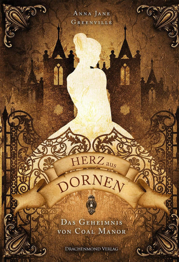 Das Cover zeigt eine Frauensilhouette hinter einem halbhohen schmiedeeisernen Tor. Im Hintergrund sind mehrer Schlosstürme abgebildet. Der Autorinnenname steht über den Türmen, der Titel auf einem Banner vor dem Tor. Das gesamte Cover ist in Beige- und Brauntönen gehalten.